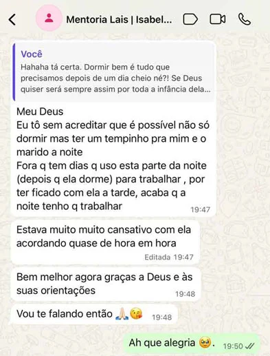 Mensagem de mãe satisfeita com o método