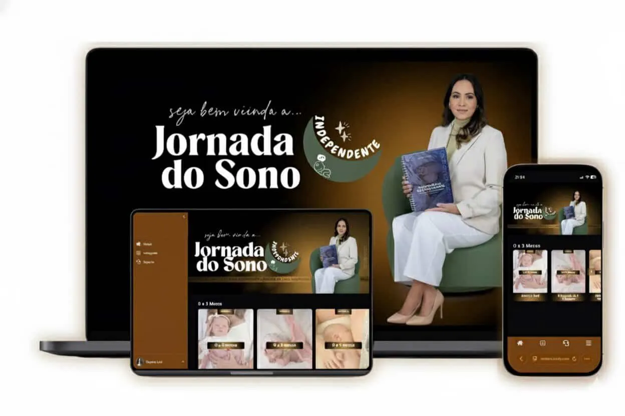 Plataforma do curso Jornada do Sono Independente em desktop e mobile